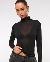 Long-Sleeve Grown-On Mockneck Top