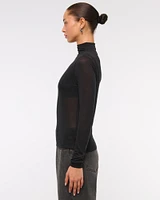 Long-Sleeve Grown-On Mockneck Top