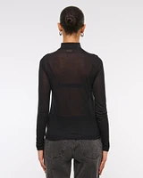 Long-Sleeve Grown-On Mockneck Top