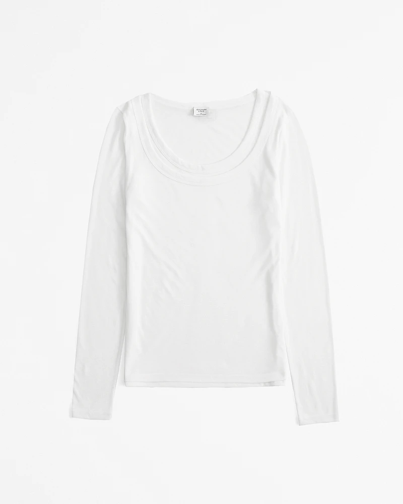 Long-Sleeve Balletic Scoopneck Top