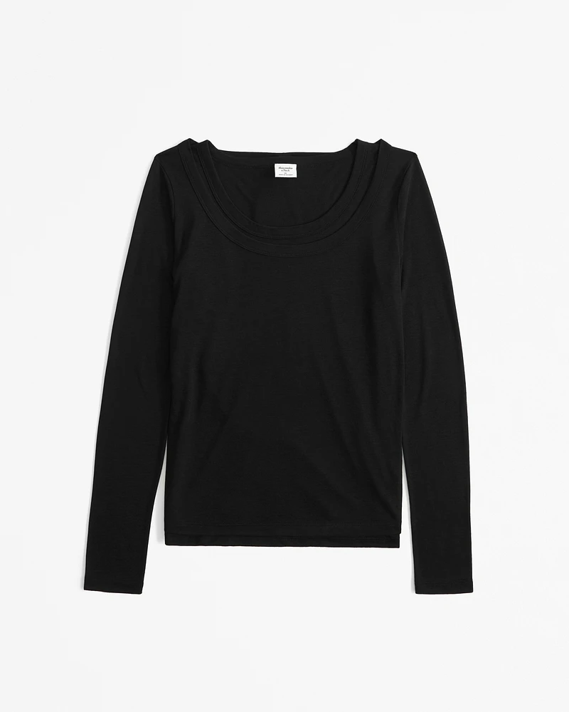 Long-Sleeve Balletic Scoopneck Top