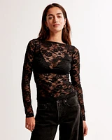 Long-Sleeve Lace Slash Top