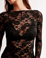 Long-Sleeve Lace Slash Top