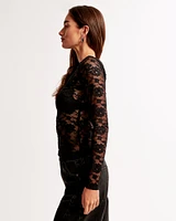 Long-Sleeve Lace Slash Top