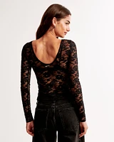 Long-Sleeve Lace Slash Top