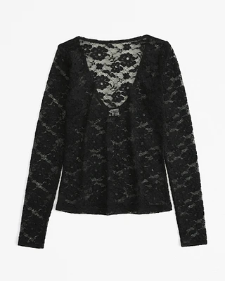 Long-Sleeve Lace Slash Top