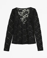 Long-Sleeve Lace Slash Top