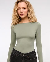 Long-Sleeve Sculpt Matte Fabric Tuckable Slash Top