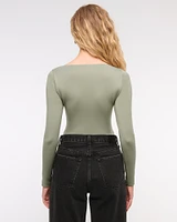 Long-Sleeve Sculpt Matte Fabric Tuckable Slash Top