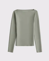Long-Sleeve Sculpt Matte Fabric Tuckable Slash Top