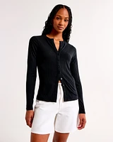 Long-Sleeve Button-Through Wide Rib Top