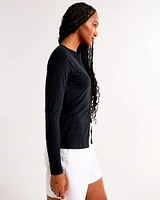 Long-Sleeve Button-Through Wide Rib Top