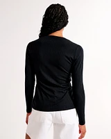 Long-Sleeve Button-Through Wide Rib Top