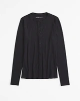 Long-Sleeve Button-Through Wide Rib Top