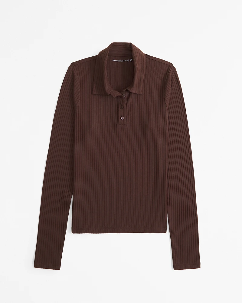 Long-Sleeve Wide Rib Polo Top