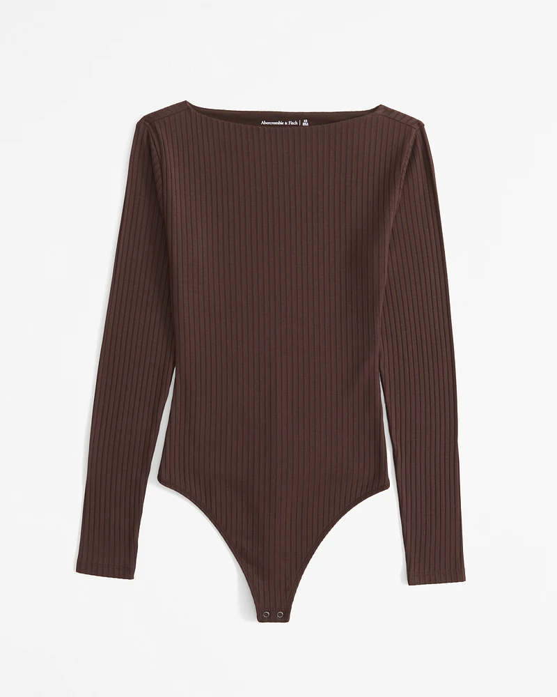 Long-Sleeve Wide Rib Slash Bodysuit