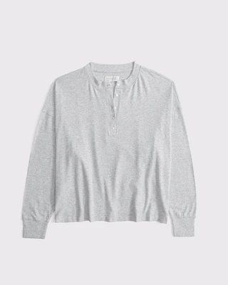 Long-Sleeve Cozy Lounge Knit Oversized Henley Top