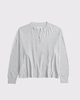 Long-Sleeve Cozy Lounge Knit Oversized Henley Top