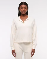 Long-Sleeve Cozy Lounge Knit Oversized Henley Top