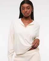 Long-Sleeve Cozy Lounge Knit Oversized Henley Top