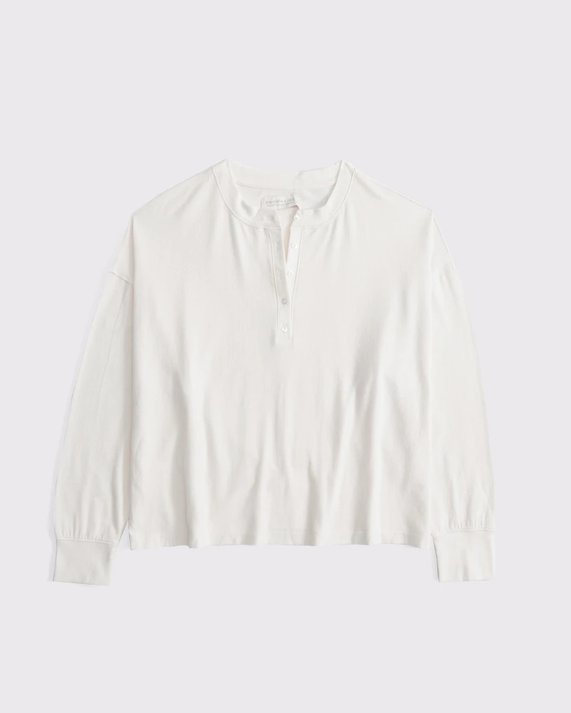 Long-Sleeve Cozy Lounge Knit Oversized Henley Top