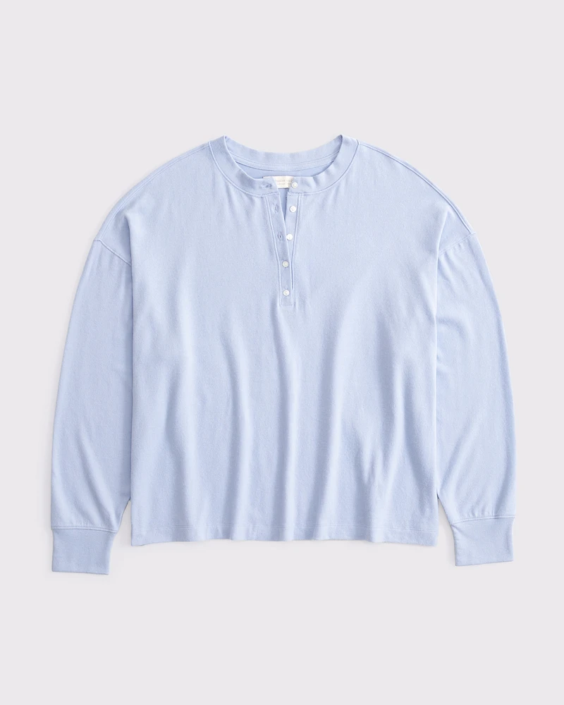 Long-Sleeve Cozy Lounge Knit Oversized Henley Top