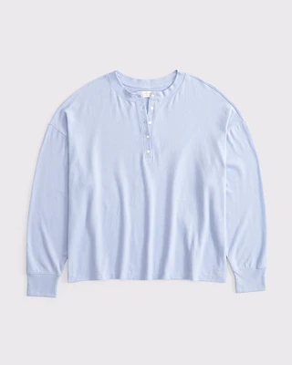 Long-Sleeve Cozy Lounge Knit Oversized Henley Top