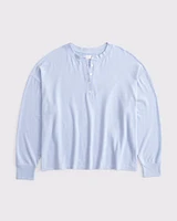 Long-Sleeve Cozy Lounge Knit Oversized Henley Top