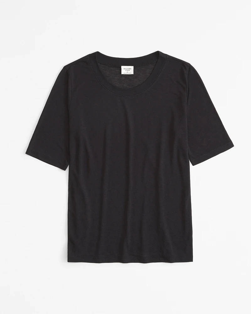 Half-Sleeve Sheer Jersey Crew Tee