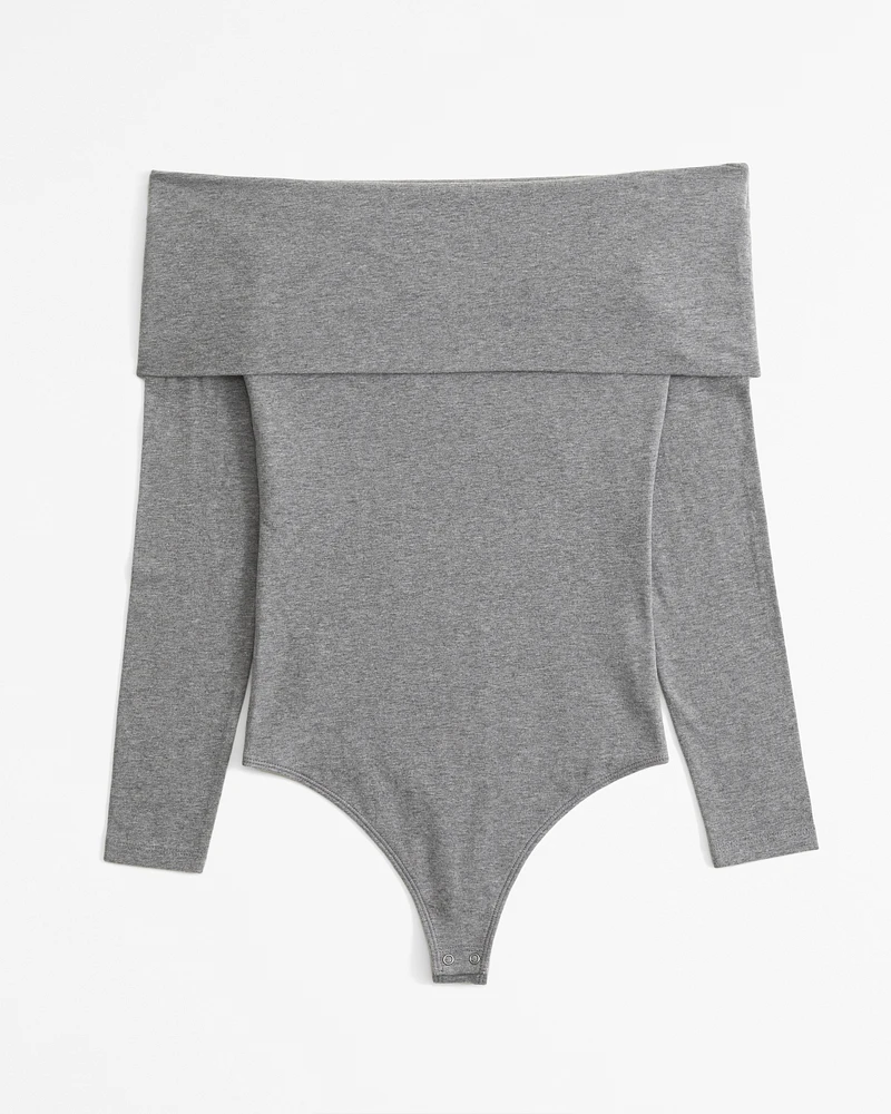Long-Sleeve Cotton-Blend Seamless Fabric Off-The-Shoulder Bodysuit