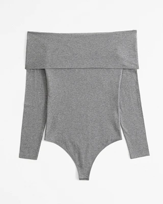 Long-Sleeve Cotton-Blend Seamless Fabric Off-The-Shoulder Bodysuit