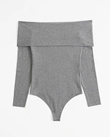 Long-Sleeve Cotton-Blend Seamless Fabric Off-The-Shoulder Bodysuit