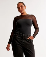 Long-Sleeve Mesh Slash Bodysuit