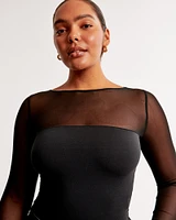 Long-Sleeve Mesh Slash Bodysuit