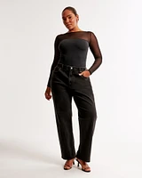 Long-Sleeve Mesh Slash Bodysuit