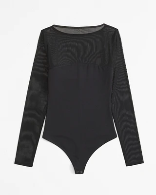 Long-Sleeve Mesh Slash Bodysuit