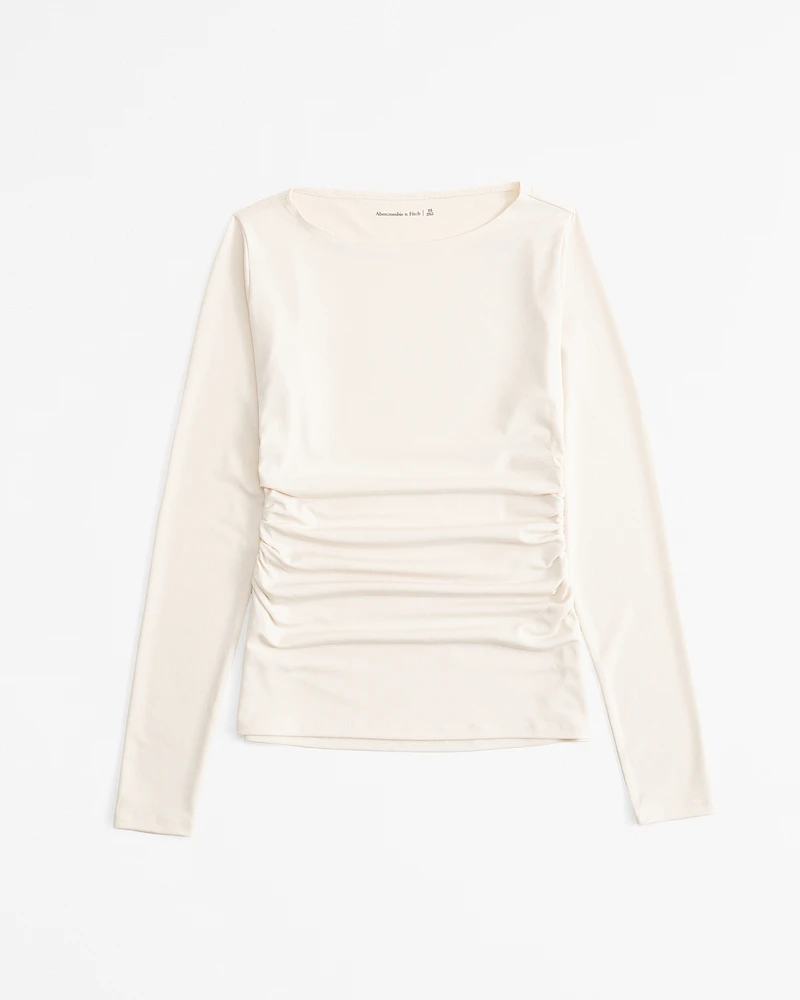 Long-Sleeve Stretch Crepe Slash Top