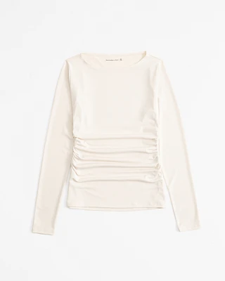 Long-Sleeve Stretch Crepe Slash Top