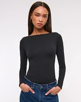 Long-Sleeve Draped Cowl Back Top