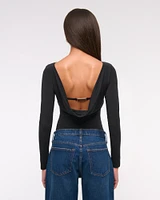 Long-Sleeve Draped Cowl Back Top