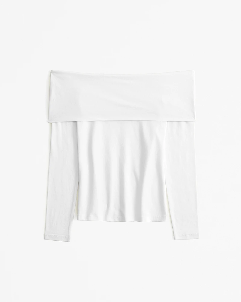 Long-Sleeve Cotton-Blend Seamless Fabric Tuckable Off-The-Shoulder Top