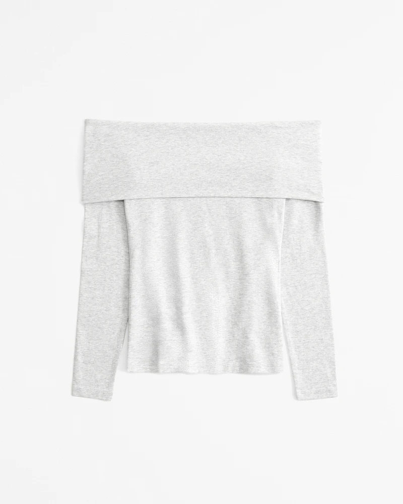 Long-Sleeve Cotton-Blend Seamless Fabric Tuckable Off-The-Shoulder Top