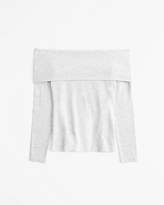 Long-Sleeve Cotton-Blend Seamless Fabric Tuckable Off-The-Shoulder Top