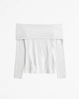 Long-Sleeve Cotton-Blend Seamless Fabric Tuckable Off-The-Shoulder Top