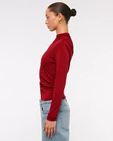 Long-Sleeve Draped Mockneck Top