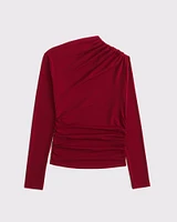 Long-Sleeve Draped Mockneck Top