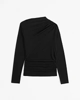 Long-Sleeve Draped Mockneck Top