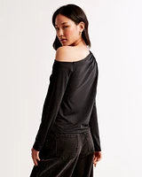 Long-Sleeve Cotton-Modal Asymmetrical Top