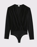 Long-Sleeve Draped Deep-V Bodysuit