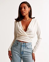 Vol. 28 Long-Sleeve Stretch Crepe V-Neck Top